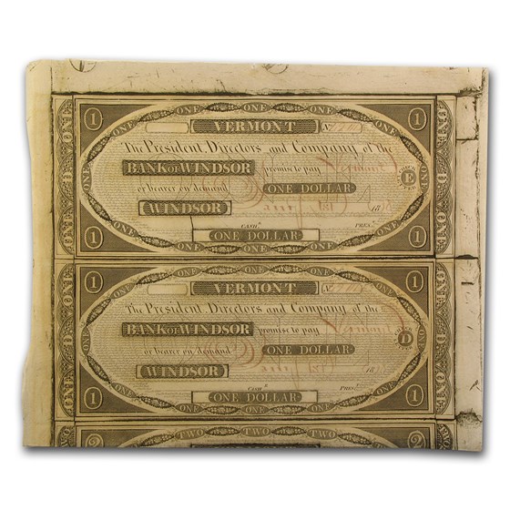 1838 Bank of Windsor, VT Pair of $1.00 Notes CU 1838 Bank of Windsor, VT Pair of $1.00 Notes CU